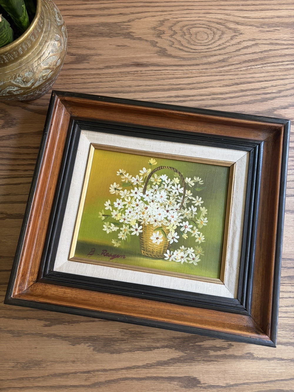 Vintage 1970s Framed Floral Oil Painting Signed And Framed B. Reagan